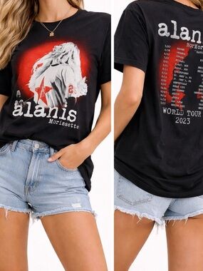 Alanis Morissette Black Graphic Tee - Short Sleeve Women’s Top